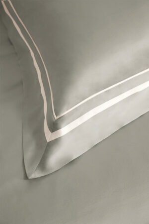 MANITO Authentic Silk Pillowcase Set in sage green featuring double-line border details for a refined finish.