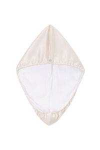 Blooming Silk Hair Turban with ballet-pink silk exterior and soft absorbent lining shown fully open.