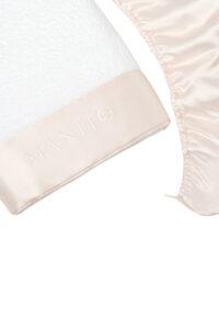 Blush Bath Gift Set towel and hair wrap with satin finish details.