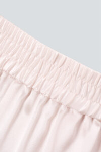 Detail shot of the polo shirt elastic cuff from MANITO new authentic women's polo shirt pajama set in a ballet pink color.