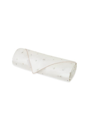 Sweet Garden Silk Throw neatly rolled to display its soft silk texture and delicate Sweet Garden floral design.