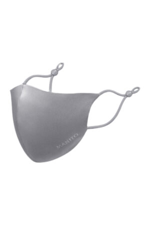 Grey MANITO Ultra Silk Face Mask with ergonomic cut and stretch silk for all-day breathable protection.